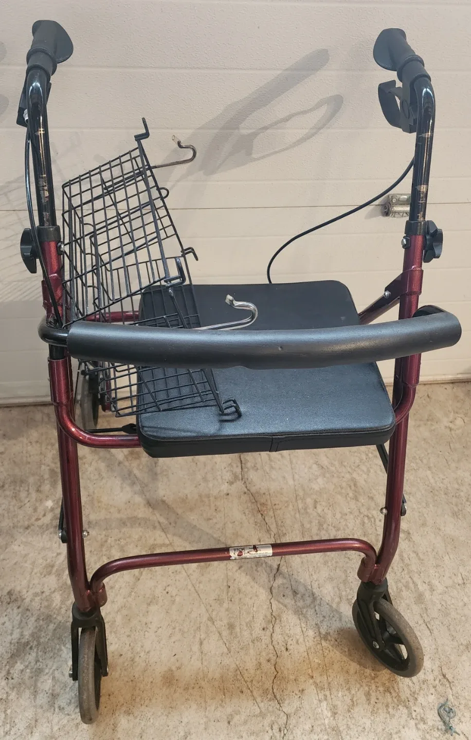 Burgundy Walker with Seat and Basket