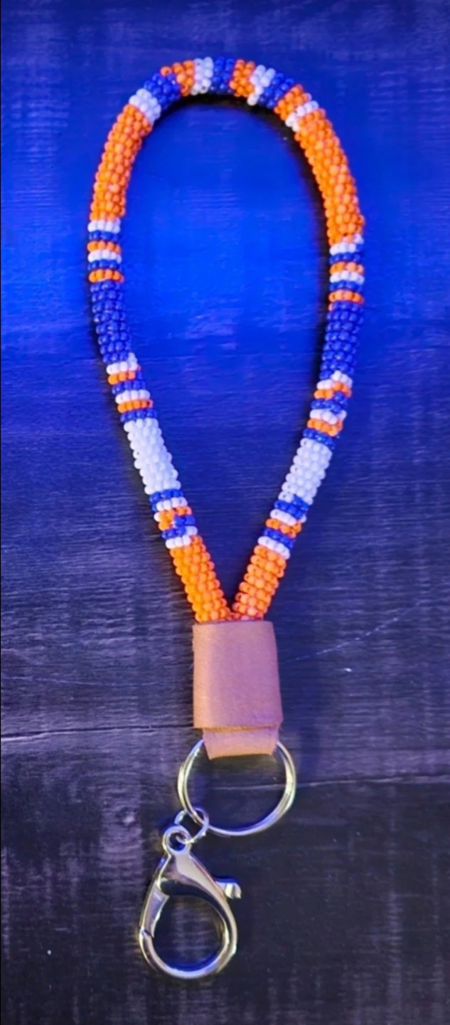 Handmade beaded Oilers keychain