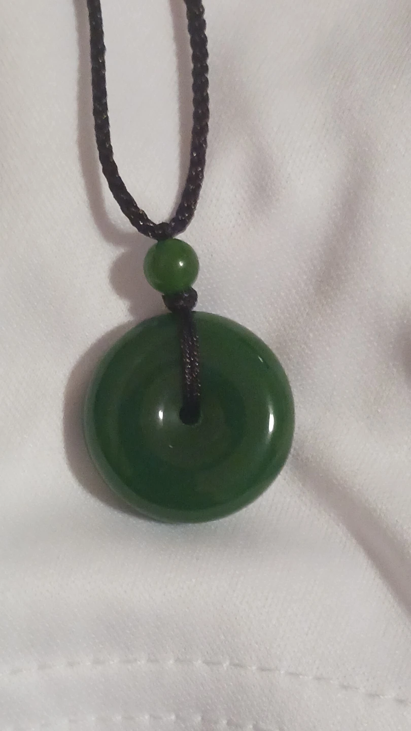 Green Jade Pi Disc Pendant Necklace