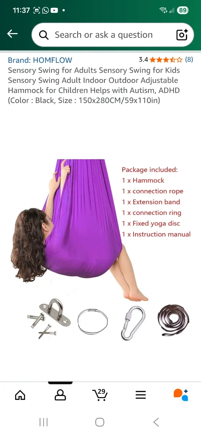 HOMFLOW Sensory Swing - Black, 150x280cm