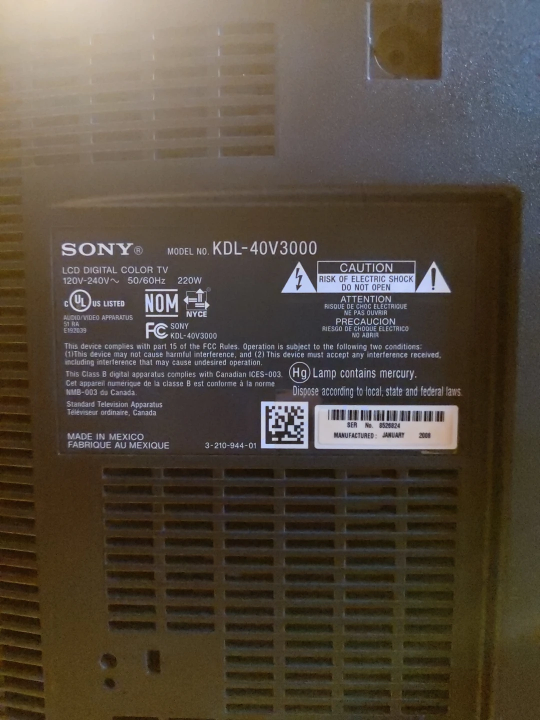 Sony Bravia KDL-40V3000 40" LCD TV - photo 4