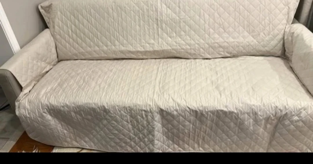 Beige Quilted Sofa Cover non slip