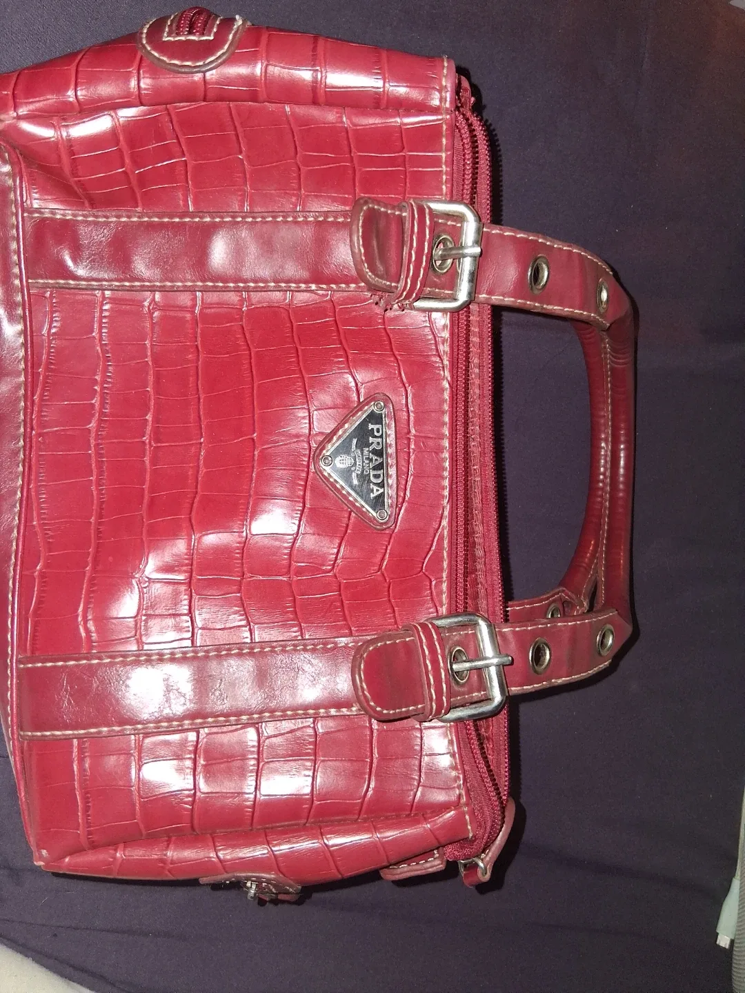 Prada Style Red Crocodile Embossed Handbag