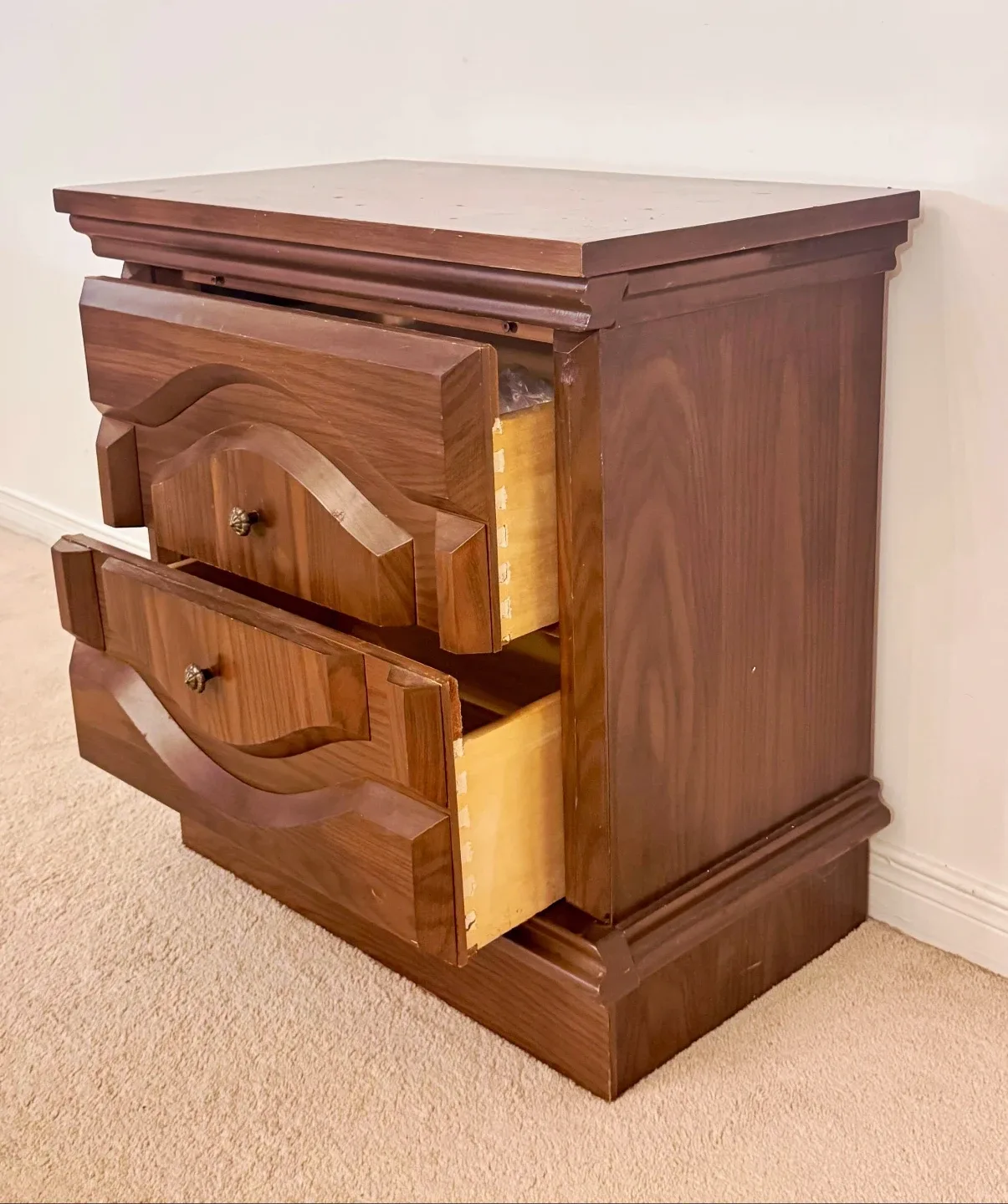 Wood Nightstand With Two Drawers like New image indicator(8)