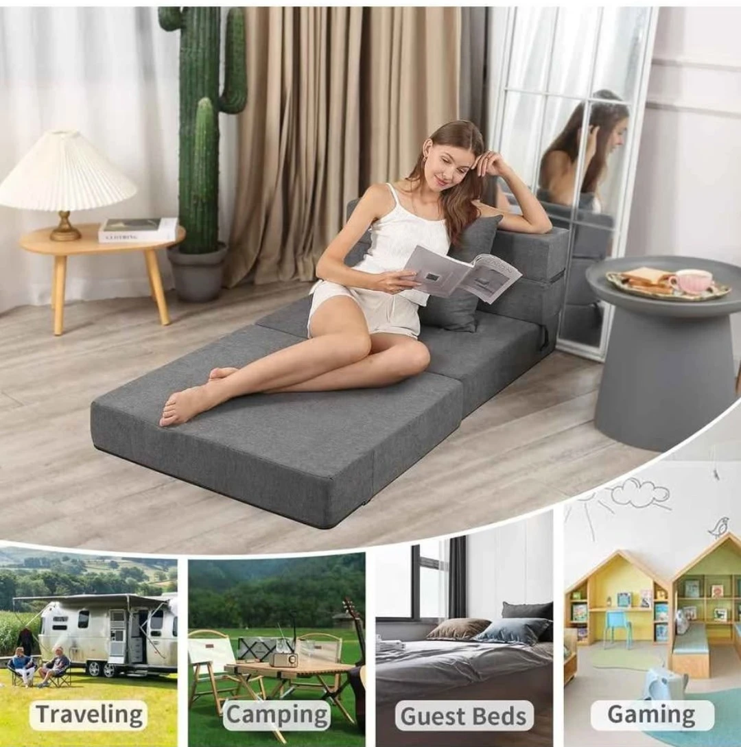Grey Folding Foam Mattress Sofa Bed - photo 2