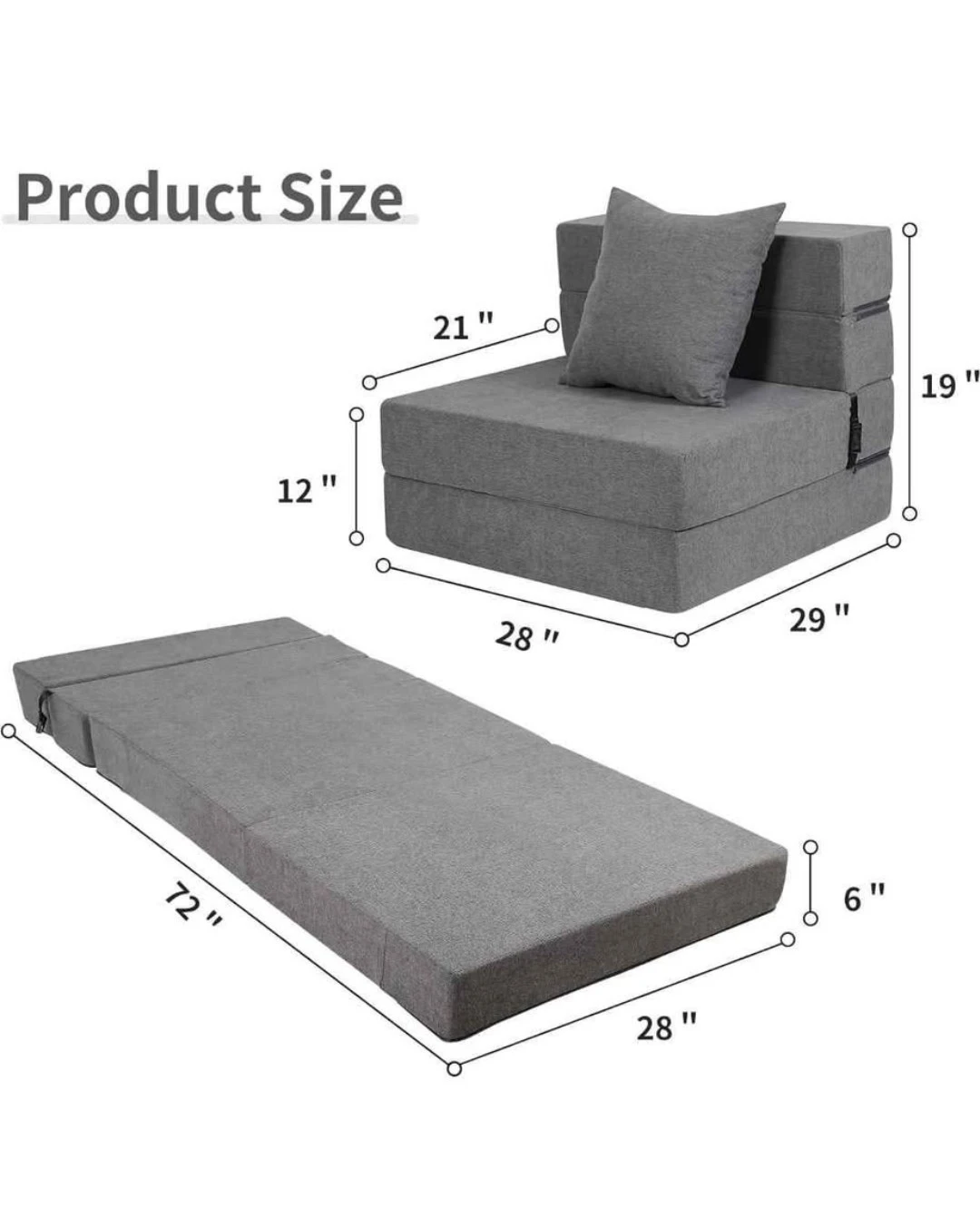 Grey Folding Foam Mattress Sofa Bed - photo 4