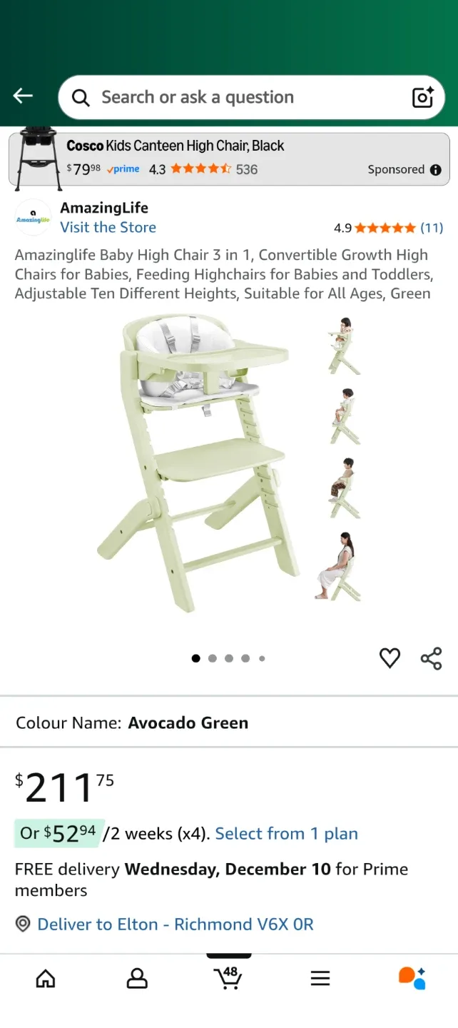 AmazingLife Baby High Chair - Avocado Green