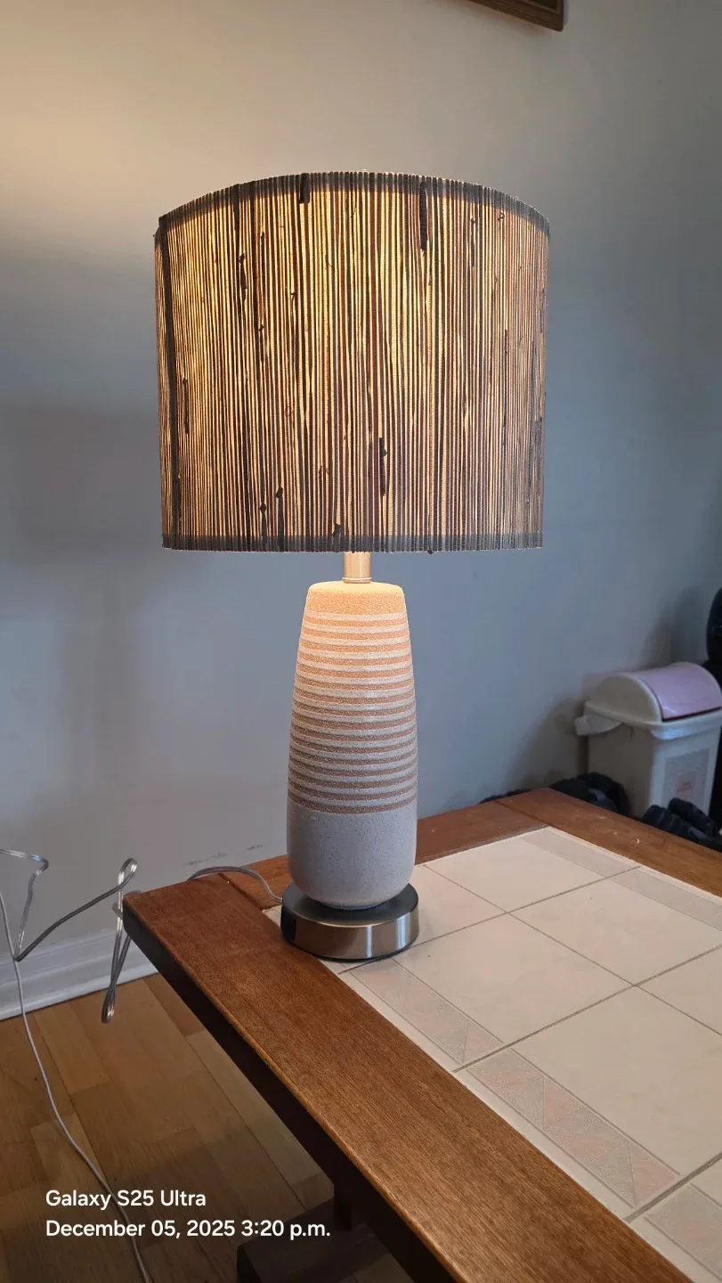 Resin Table Lamp with Striped bamboo Shade