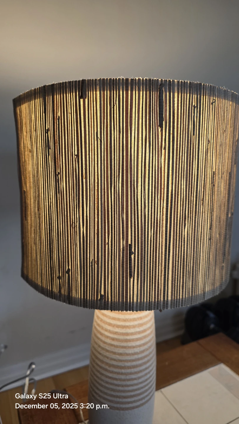 Resin Table Lamp with Striped bamboo Shade - photo 2