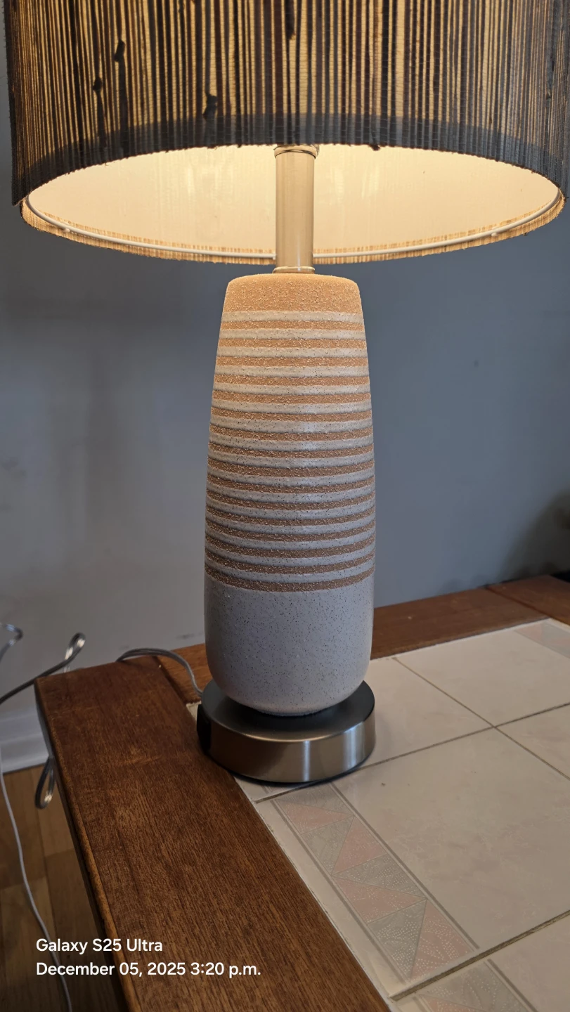 Resin Table Lamp with Striped bamboo Shade - photo 3