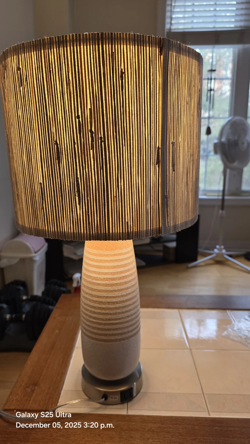 Resin Table Lamp with Striped bamboo Shade - photo 4