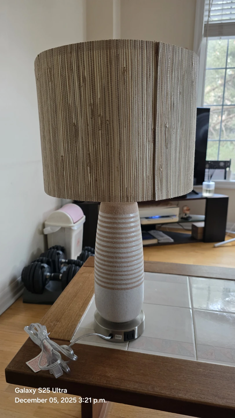 Resin Table Lamp with Striped bamboo Shade - photo 5