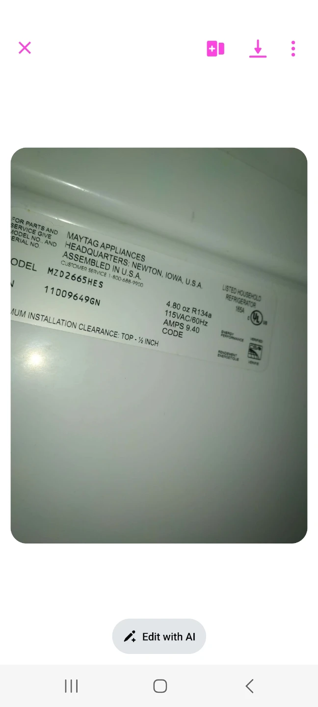 Maytag MZD2665HES Stainless Steel Refrigerator