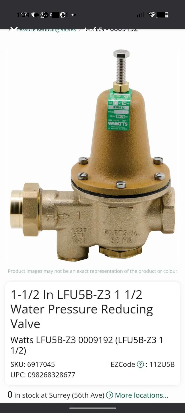 Watts 1-1/2 In LFU5B-Z3 Water Pressure Reducing Valve - photo 3