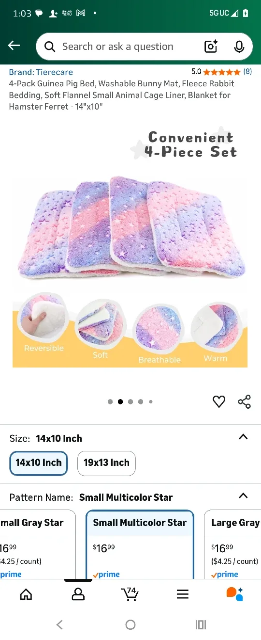 Tierecare Guinea Pig Bed 14x10 Inch image indicator(2)