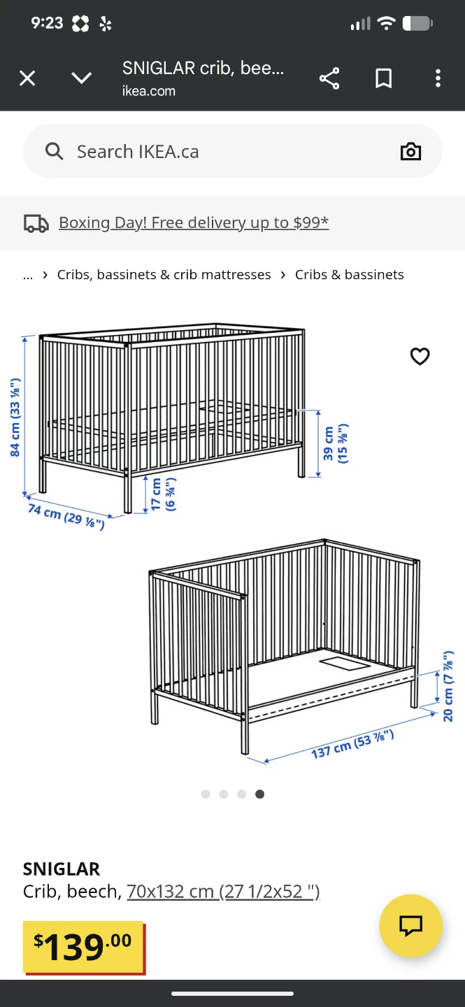 IKEA SNIGLAR Crib, Beech, 70x132 cm - photo 2