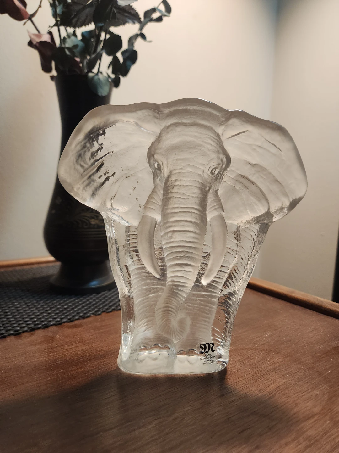 Mats Jonasson Sweden Full Lead Crystal Elephant Sculpture