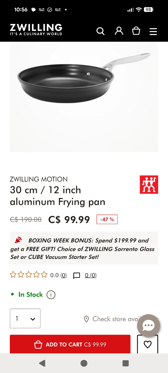 ZWILLING MOTION 12 inch Frying Pan  99+ tax on Zwilling.ca