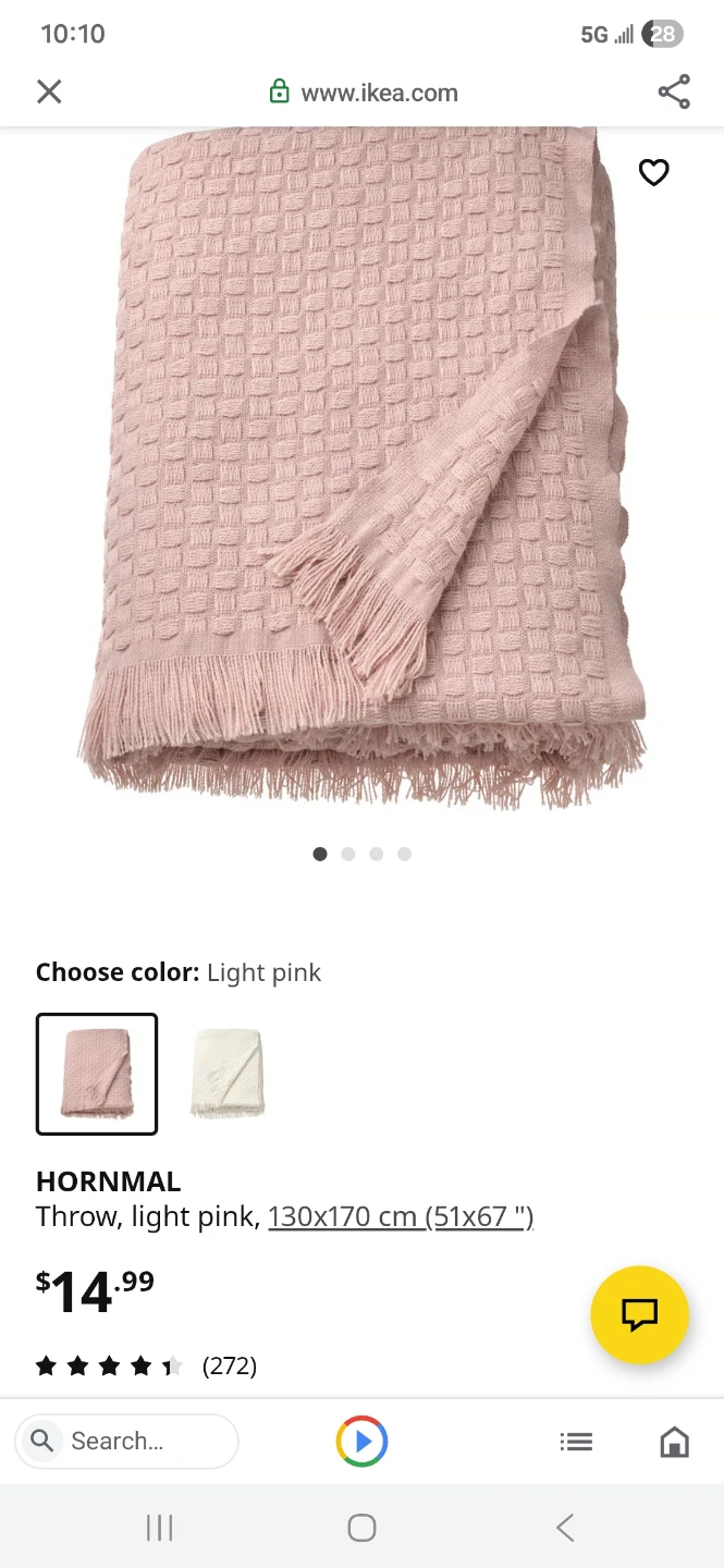IKEA HORNMAL Throw Blanket - Light Pink, 130x170cm