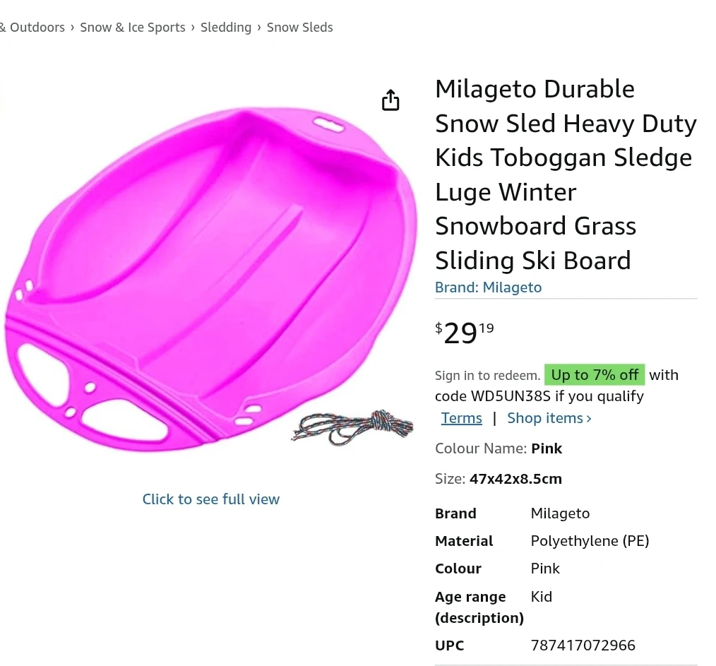Kid's Plastic Snow Sled (Red) - NEW!!! - photo 4