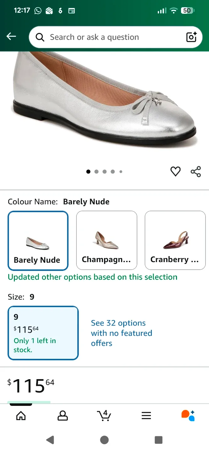 Naturalizer Essential Silver Ballet Flats - Size 9