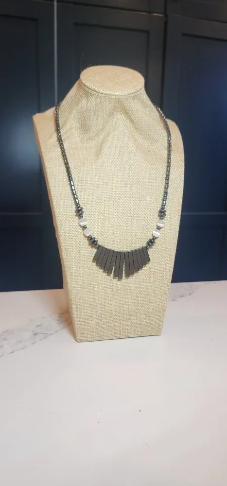 Vintage 1980’s Hematite Stone Fringe Necklace