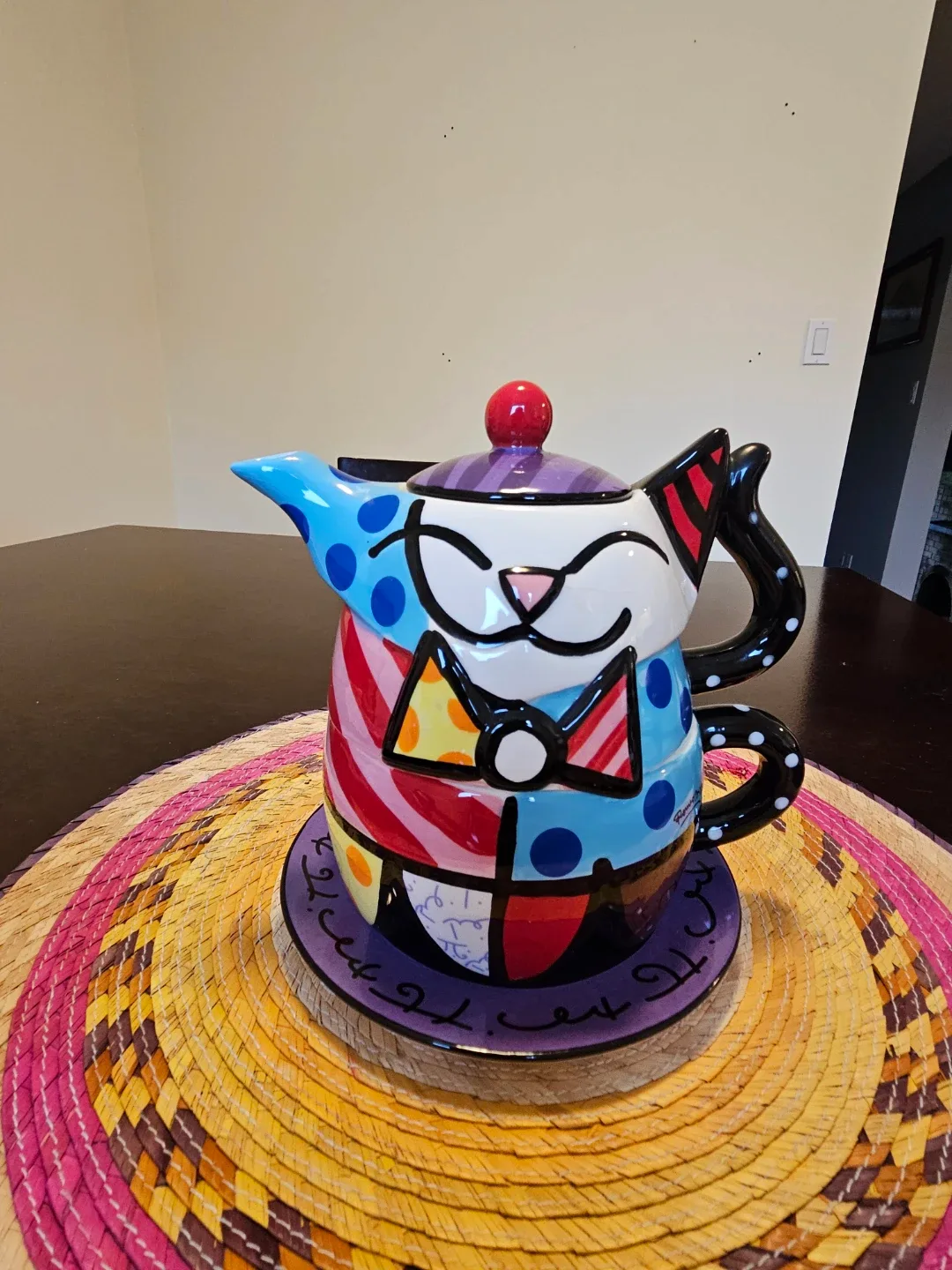 Romero Britto Teapot, Cup, and Saucer Set