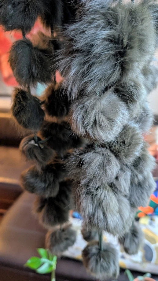 Luxurious Fur Pom Pom Scarf dark olive green color - photo 5
