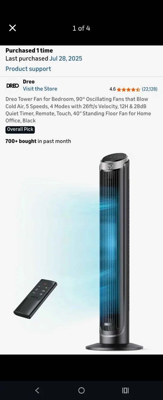 Dreo Tower Fan 40" Oscillating with Remote