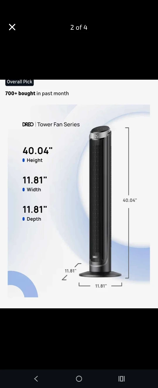 Dreo Tower Fan 40" Oscillating with Remote - photo 2