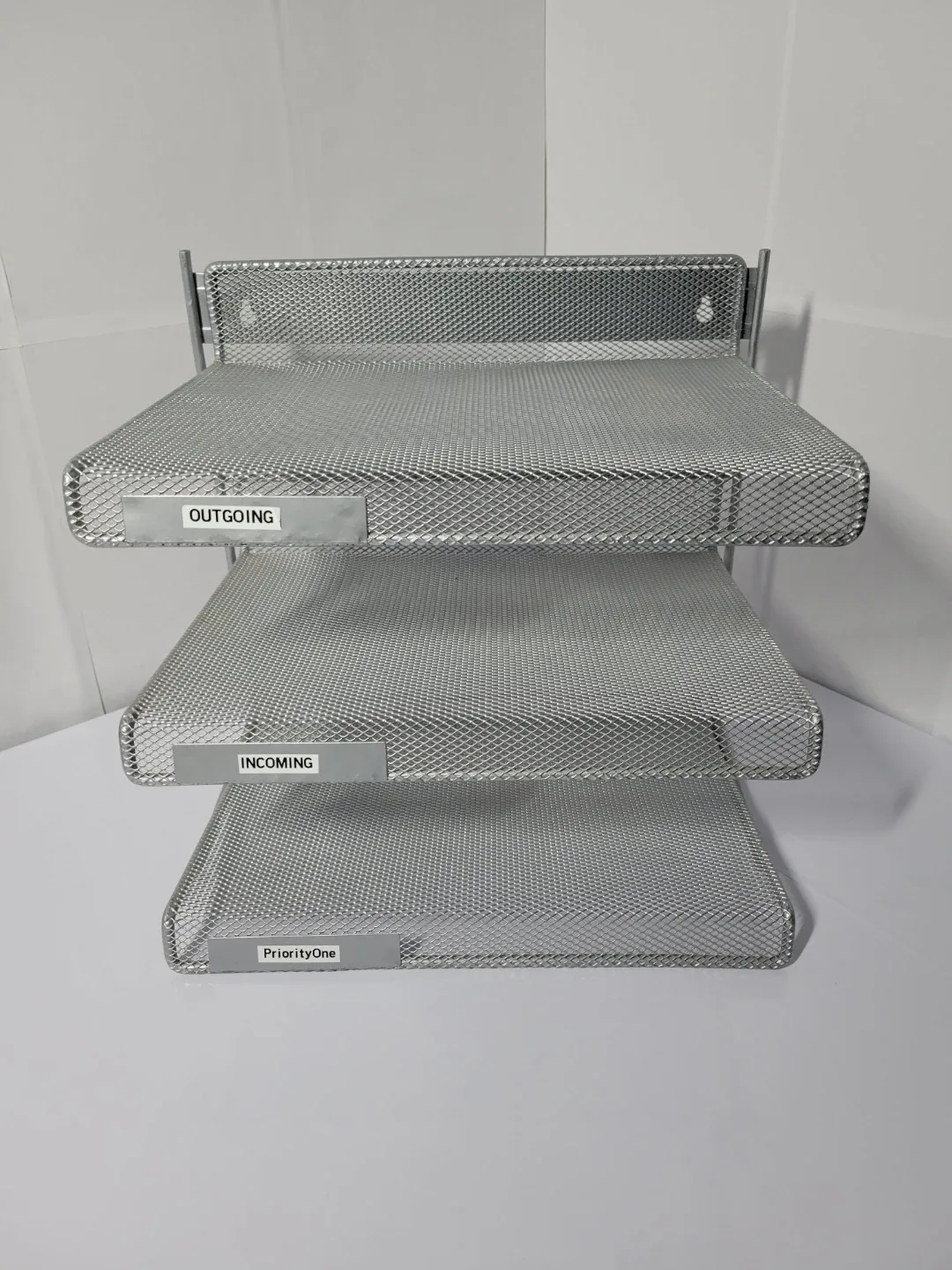 Silver Metal Mesh 3-Tier Desk Organizer