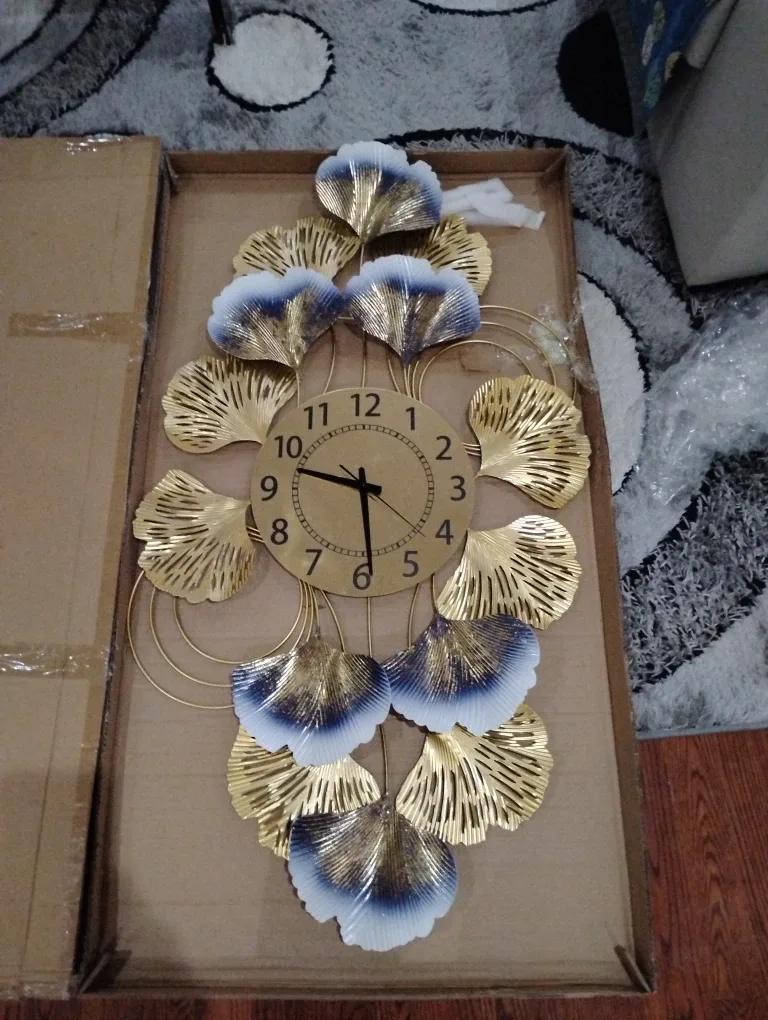 Ginkgo Leaf Wall Clock - Gold & Blue