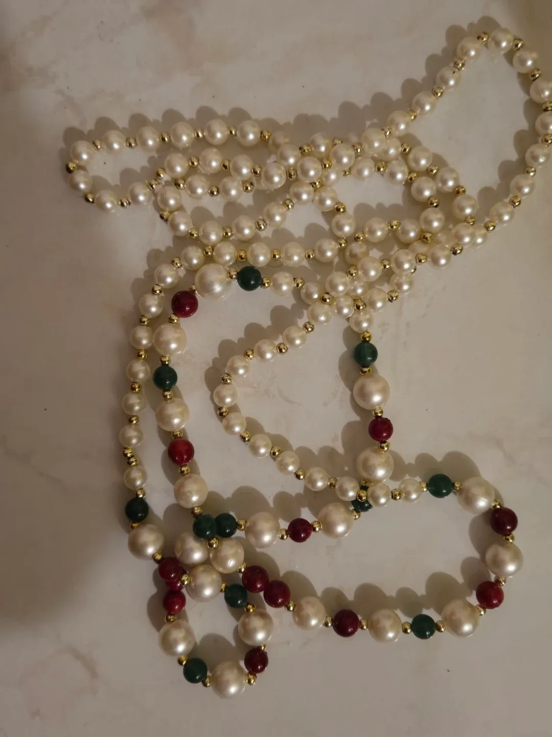 Pearl Necklace with Red and Green Accents image indicator(2)