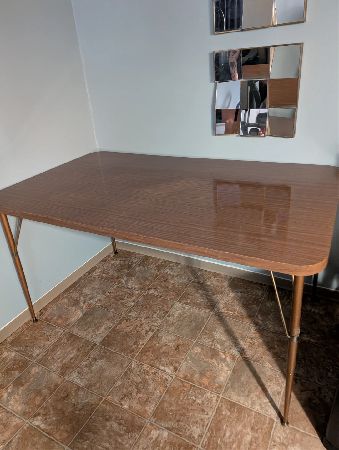 Vintage Brown Table with Metal Legs
