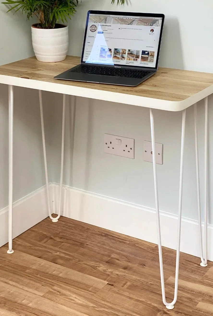 Wood Top Desk with White Metal Legs