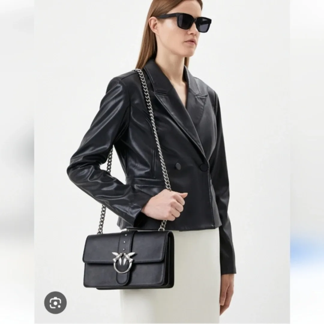 Original Pinko  Elegant Black Leather Shoulder Bag