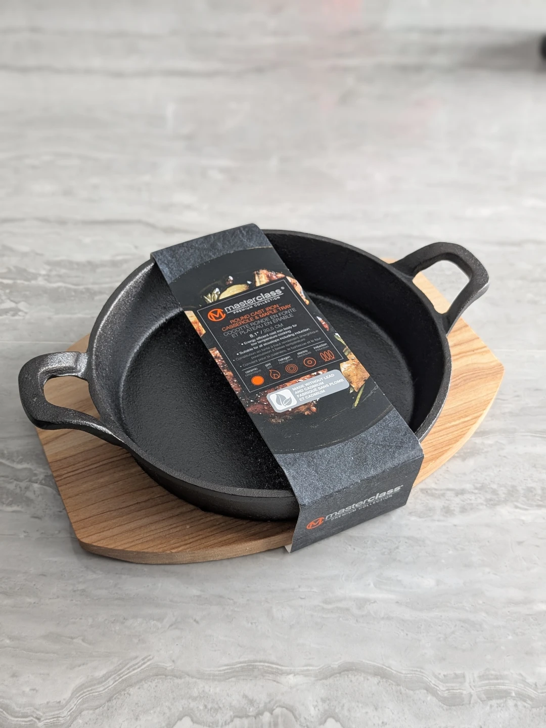 Masterclass Round Cast Iron Casserole & Maple Tray - NEW! - photo 2