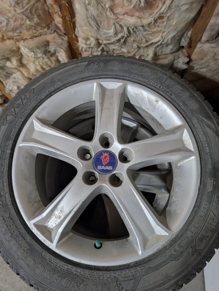 (4)-205/55R16 Winter Tires On Saab Alloy Rims 5x100