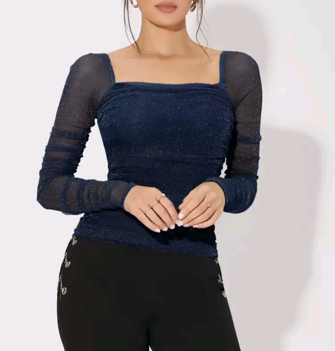 Blue Glitter Square Neck Top - photo 3