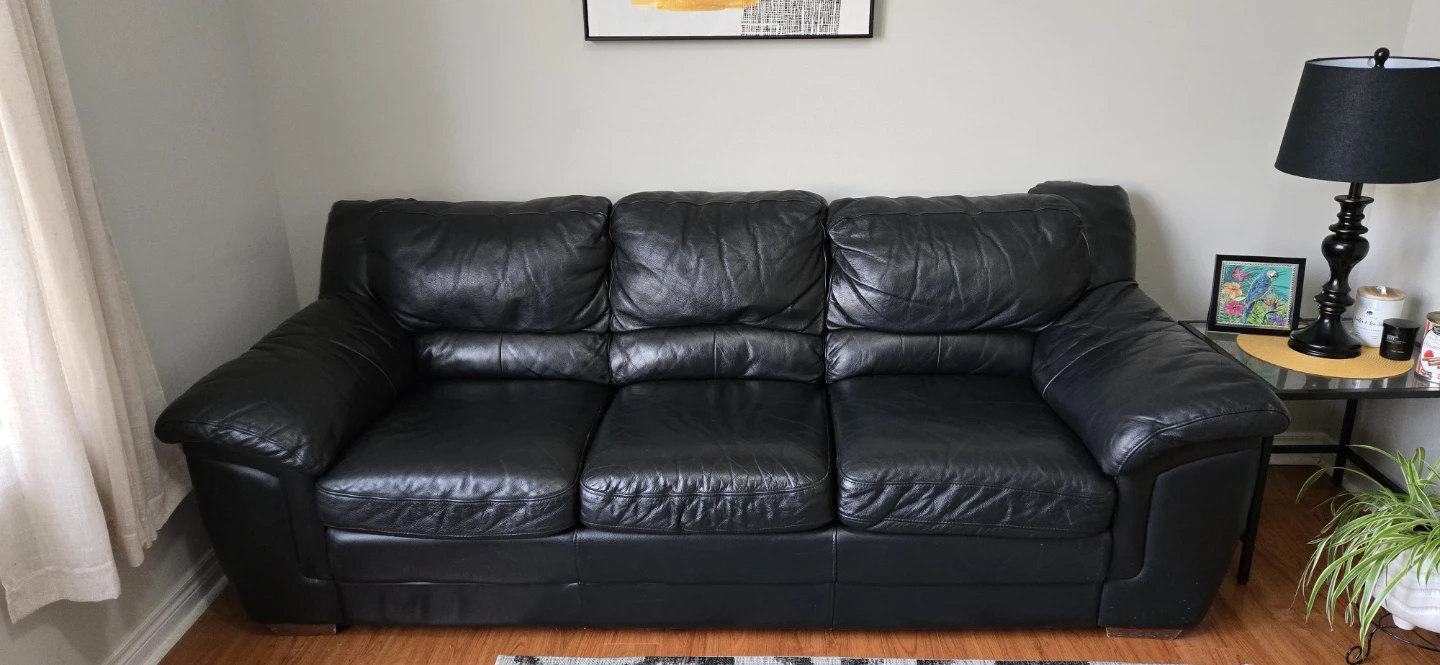 Black Leather Sofa - Three Seater