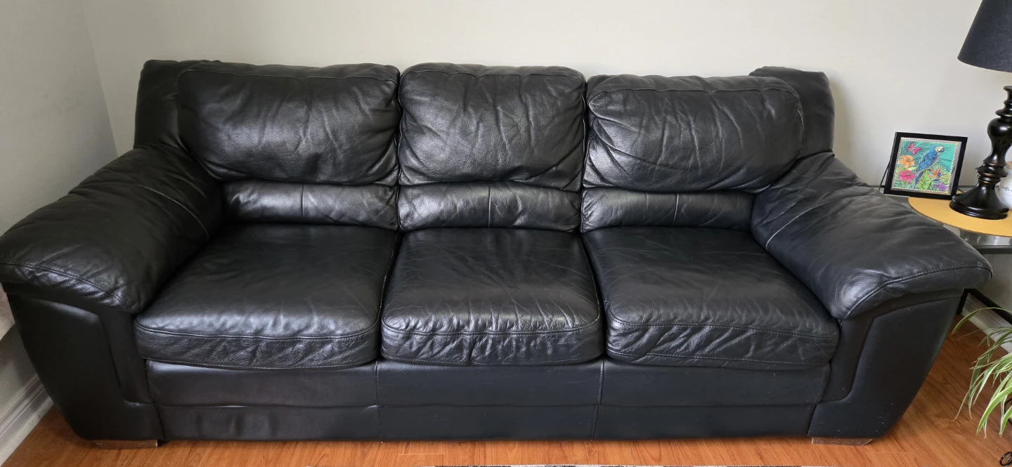 Black Leather Sofa - Three Seater - photo 2