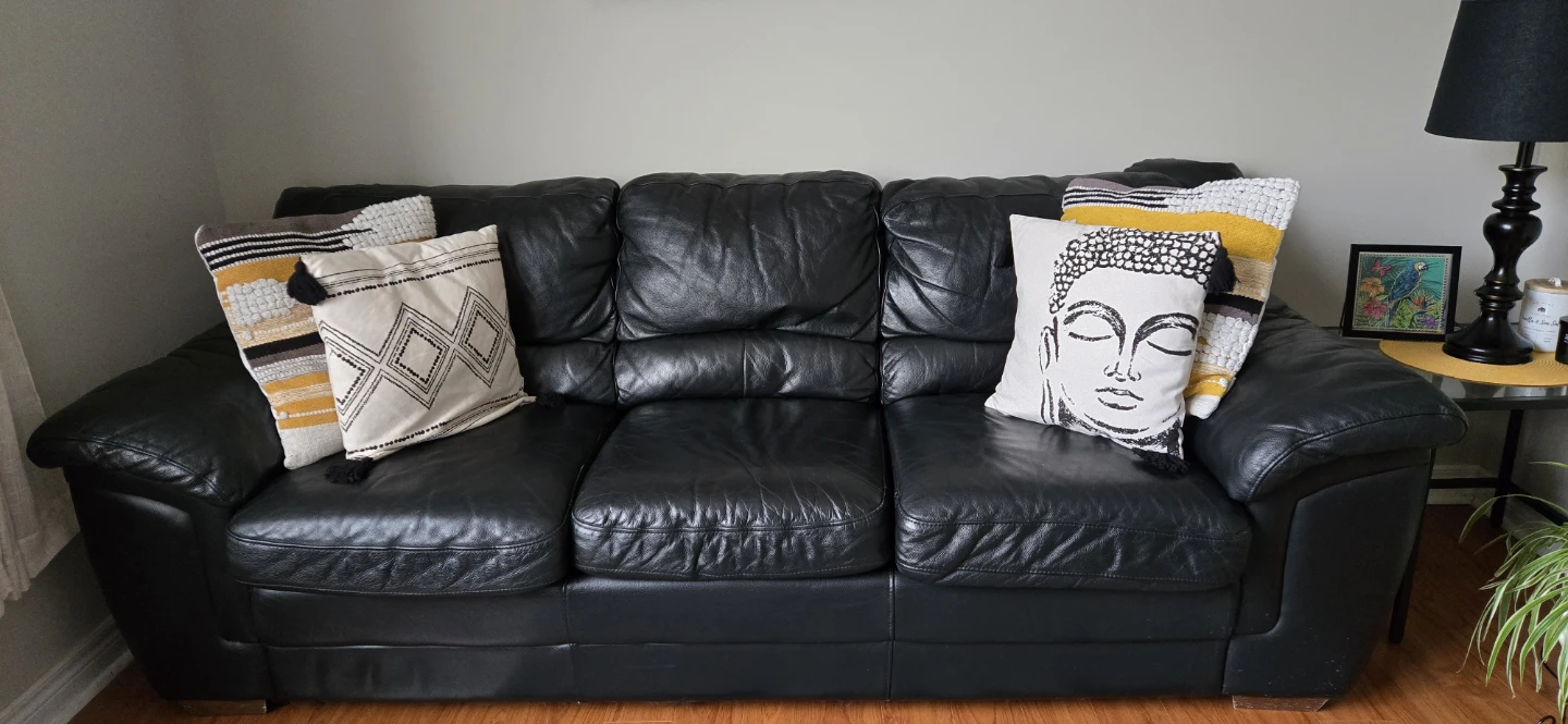 Black Leather Sofa - Three Seater - photo 3