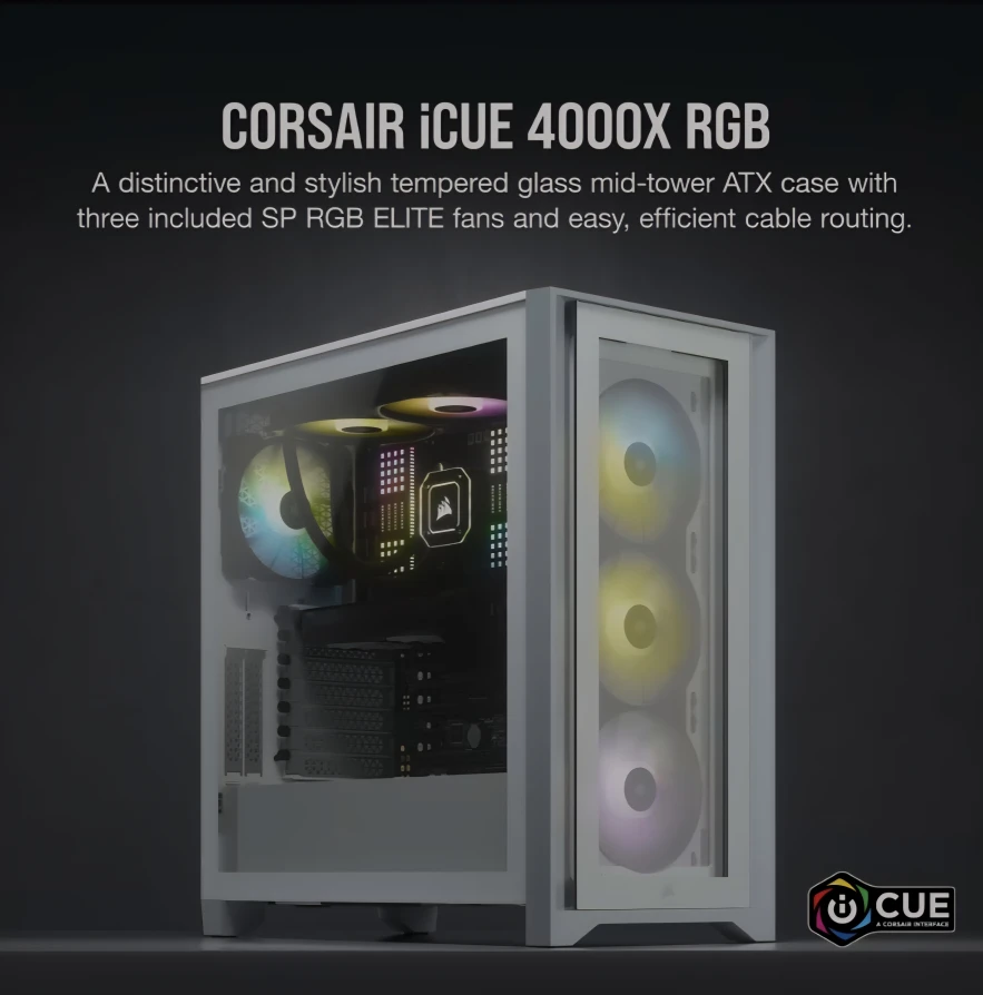 BNIB - Corsair iCUE 4000X RGB Mid-Tower PC Case - White 🥕
