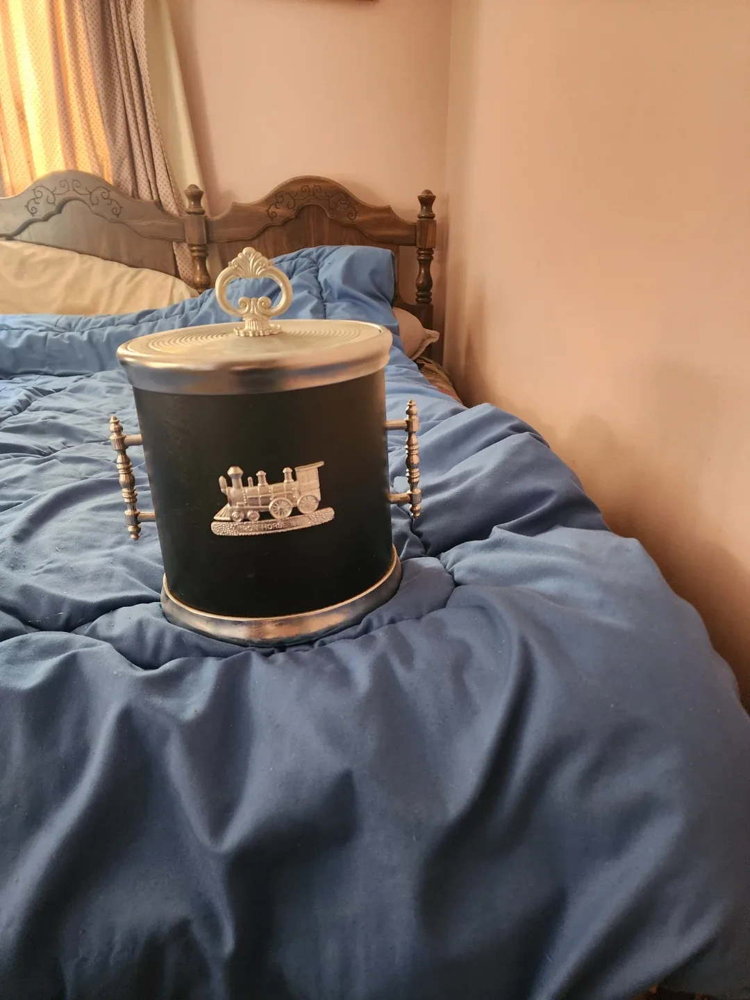 Train Design Black & Silver Metal Container