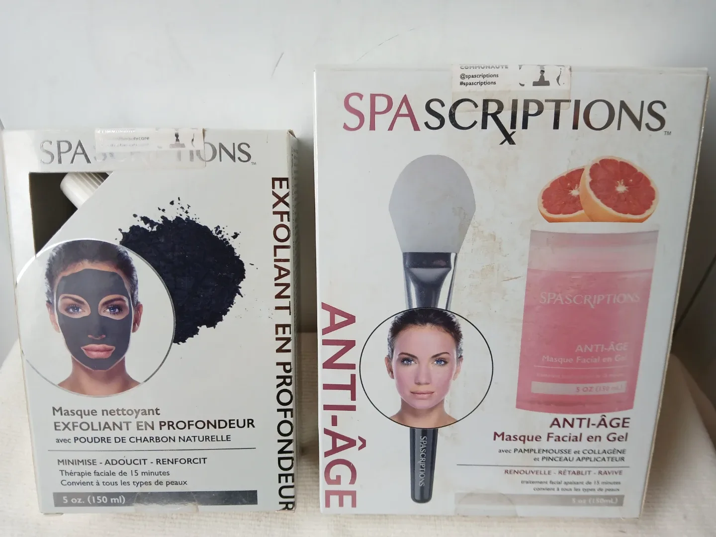 2 SpaScriptions Face Masks (Anti-Aging & Deep Cleansing). $8 EA.
