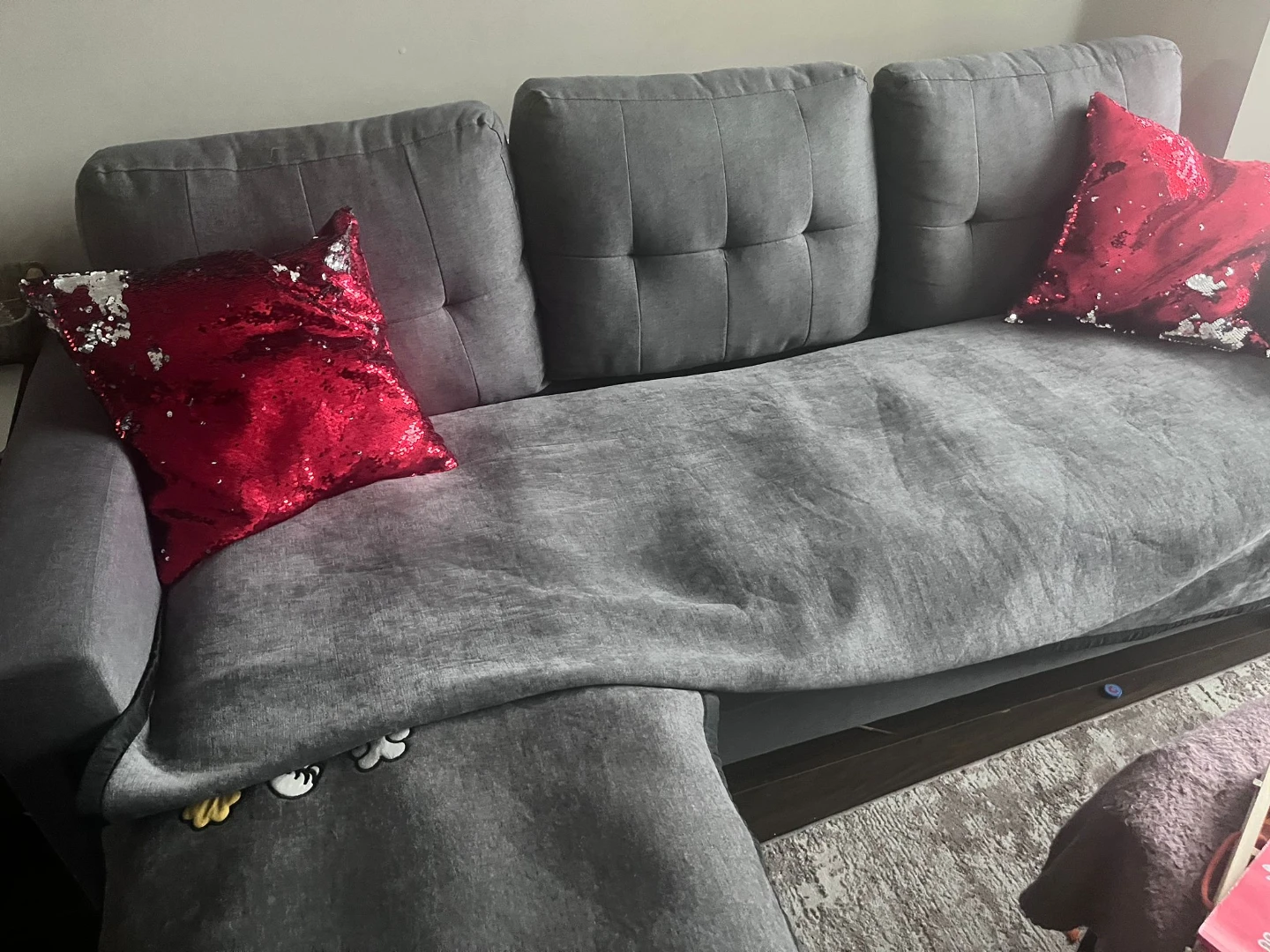 Grey Tufted Sectional Sofa - photo 4