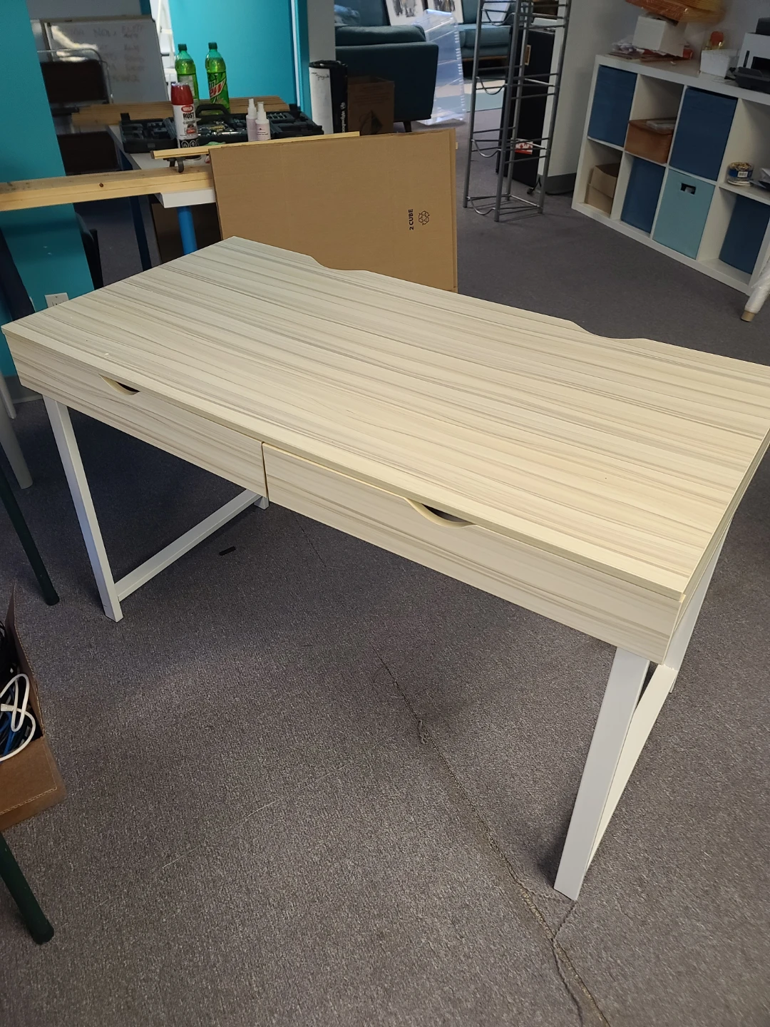 Wood and White Desk with Drawers