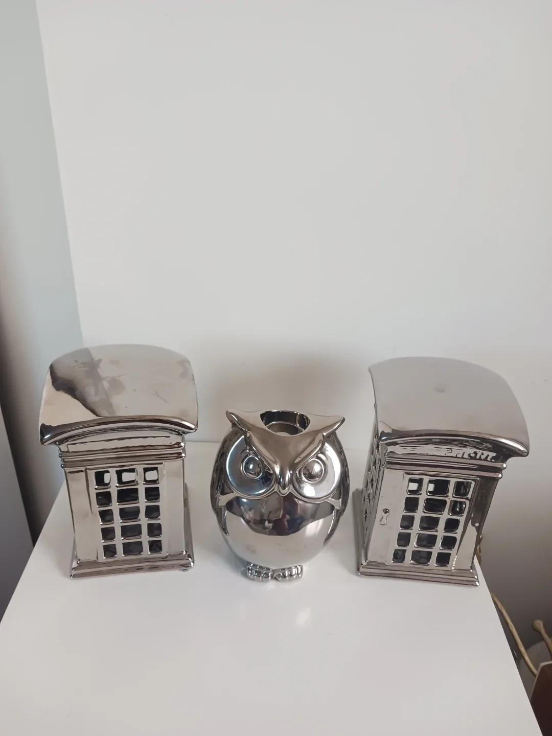 Modern Chrome Silver Owl and London Phone Booths