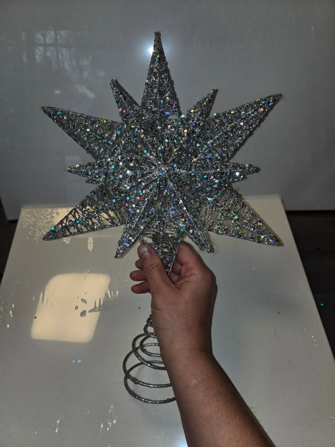 Silver Glitter Star Christmas Tree Topper image indicator(4)