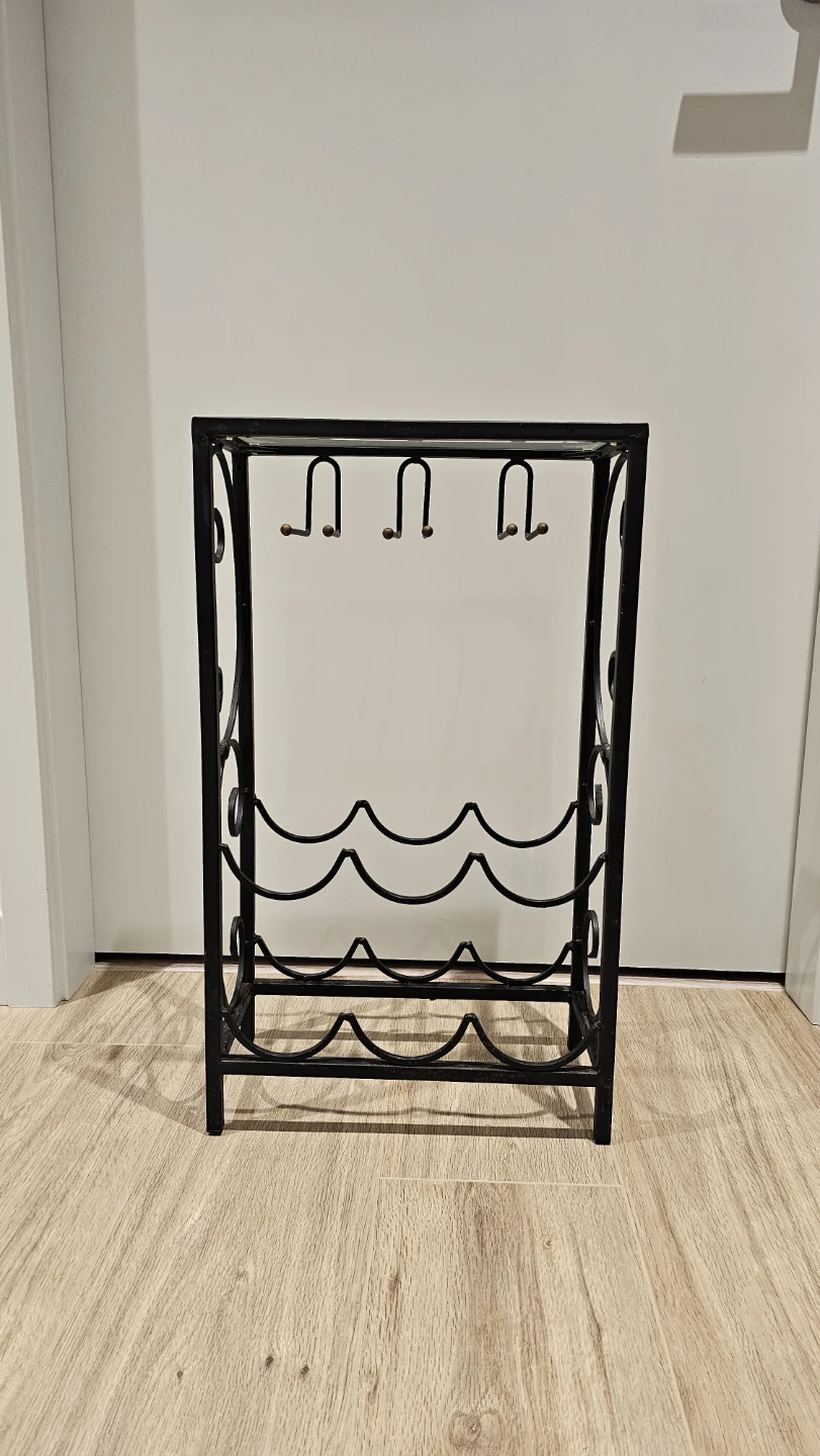 Black Metal Wine Rack with Glass Top